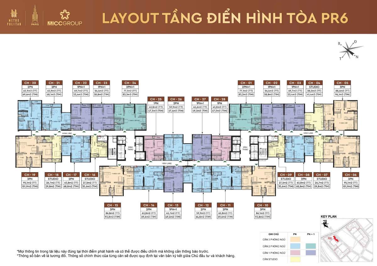 Mặt bằng chi tiết tòa PR6 The Paris