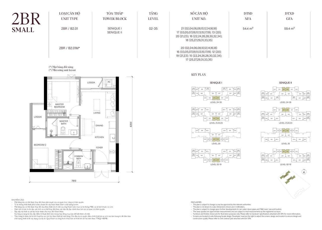 Căn hộ 2PNDiện tích 54M2