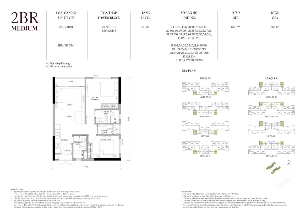 Căn hộ 2PNDiện tích 64M2