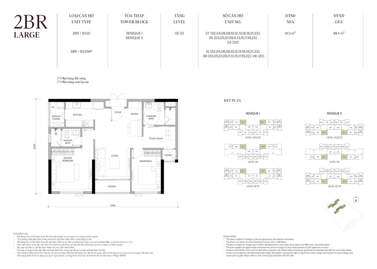 Căn hộ 2PNDiện tích 81M2