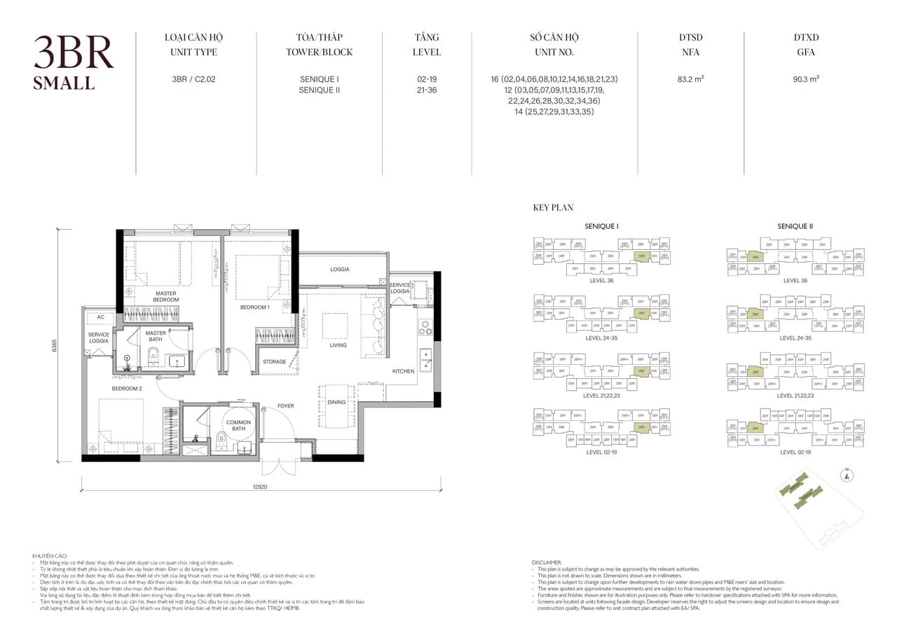 Căn hộ 3PNDiện tích 83M2