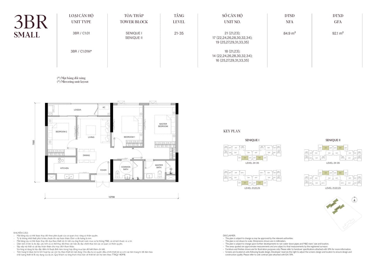 Căn hộ 3PNDiện tích 85M2