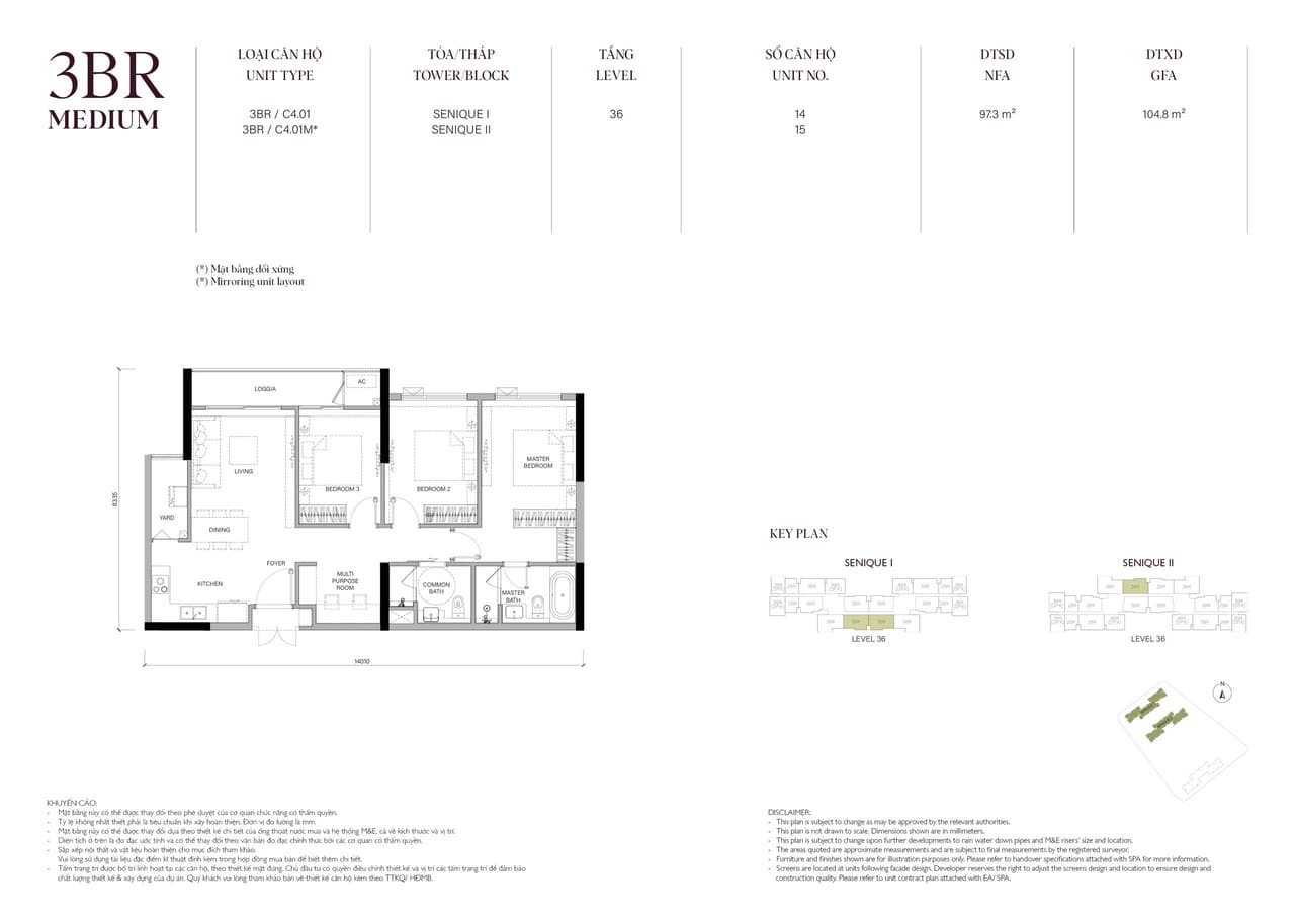 Căn hộ 3PNDiện tích 97M2