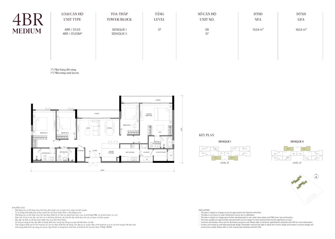 Căn hộ 4PNDiện tích 153M2