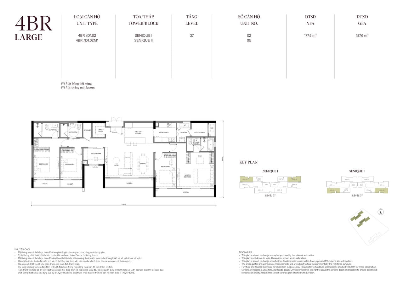 Căn hộ 4PNDiện tích 177M2