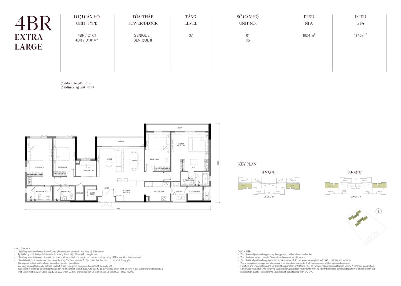 Căn hộ 4PNDiện tích 187M2