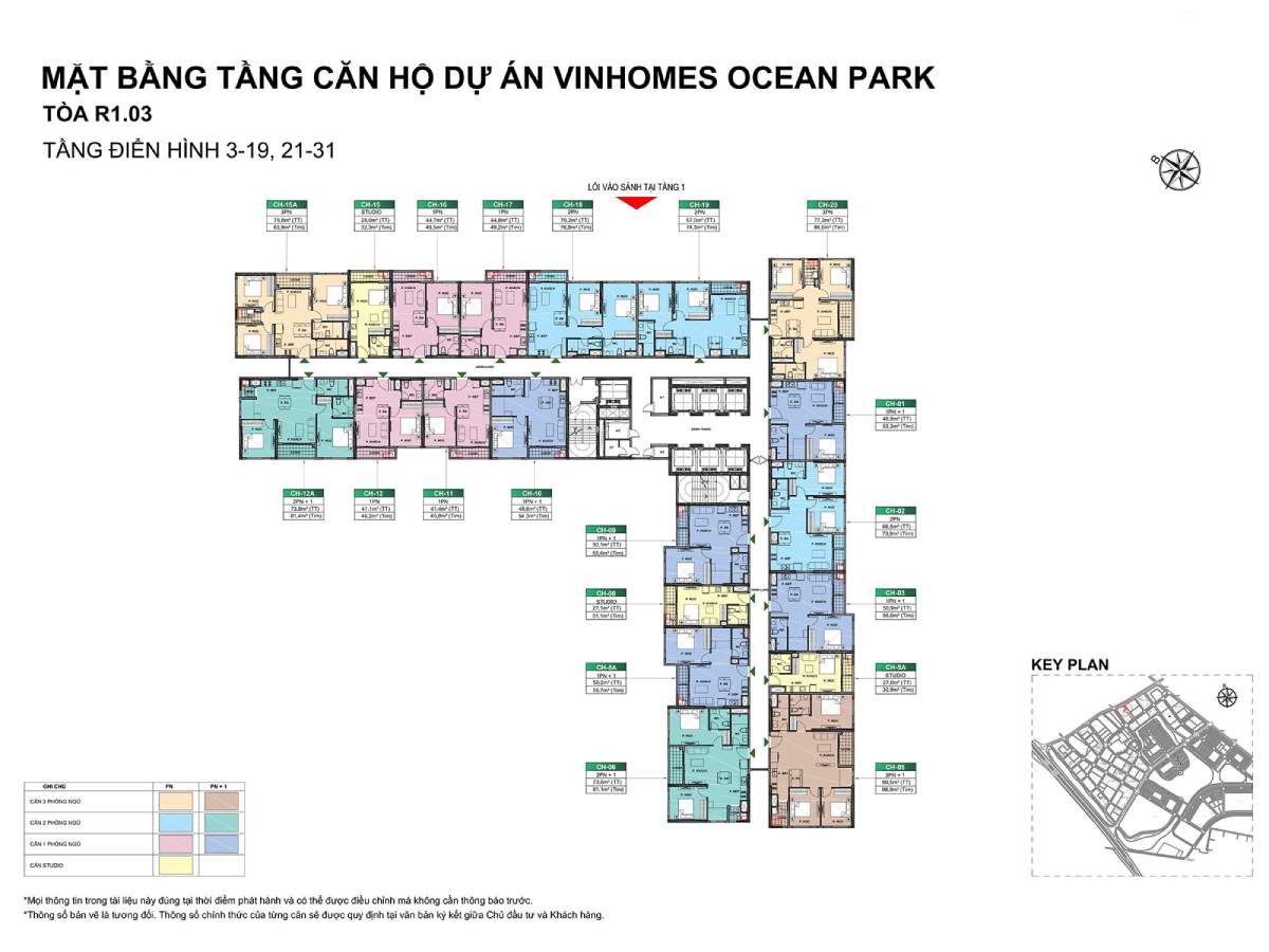 Mặt bằng tòa R1.03 The Zenpark Vinhomes Ocean Park