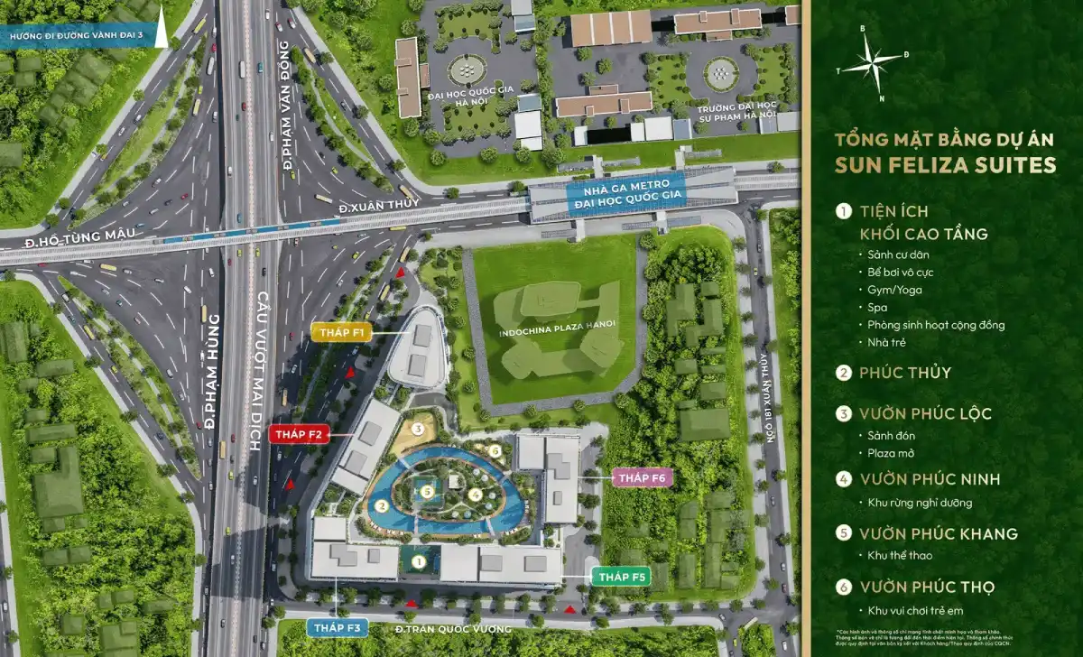 Mặt bằng tổng thể Sun Feliza Suites Cầu Giấy & vị trí vườn Ngũ Phúc