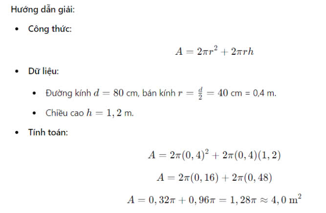 Diện tích toàn phần hình trụ