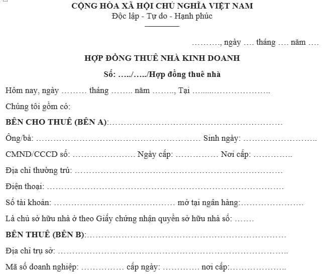 Hợp đồng thuê nhà kinh doanh​