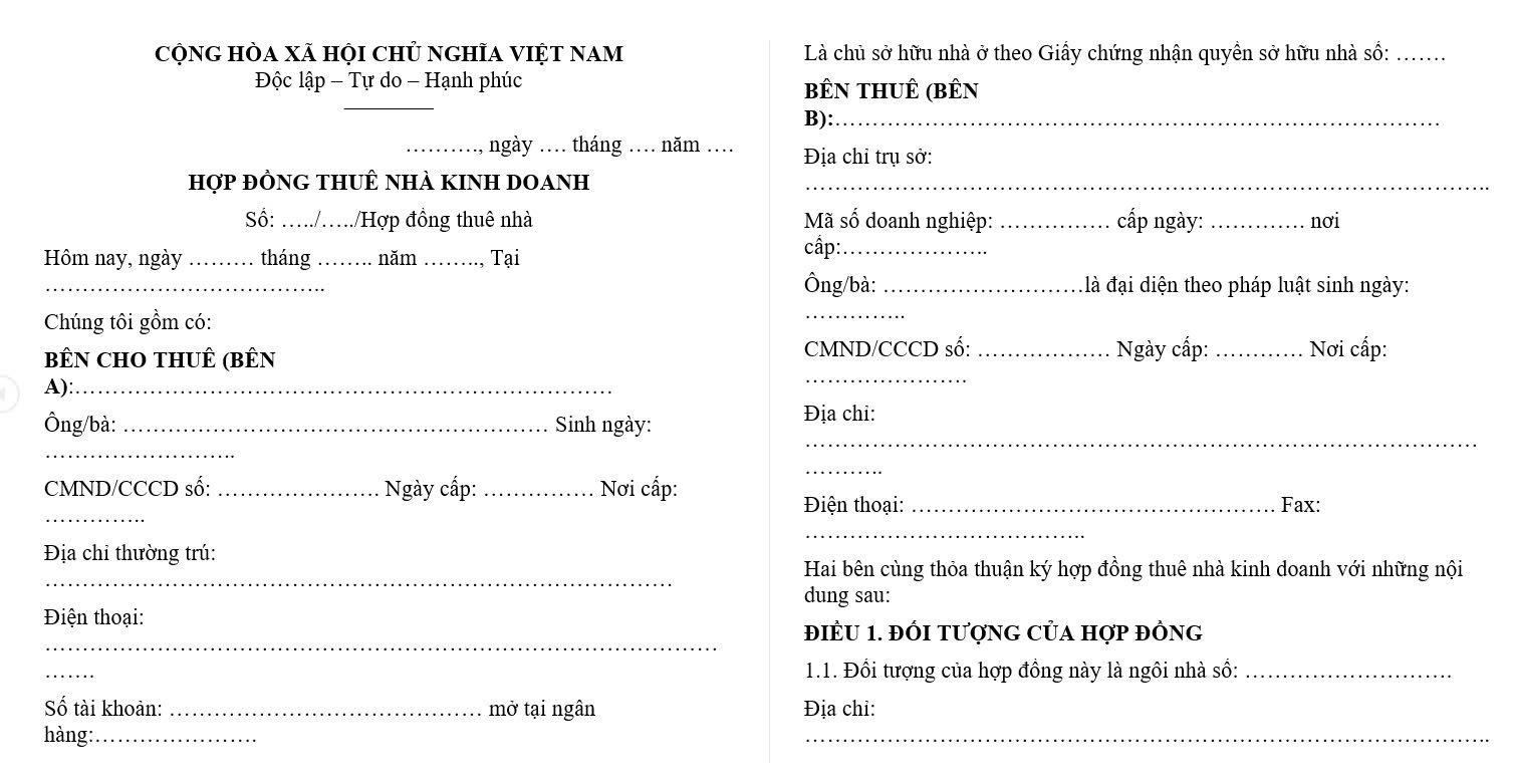 Hợp đồng thuê nhà kinh doanh​