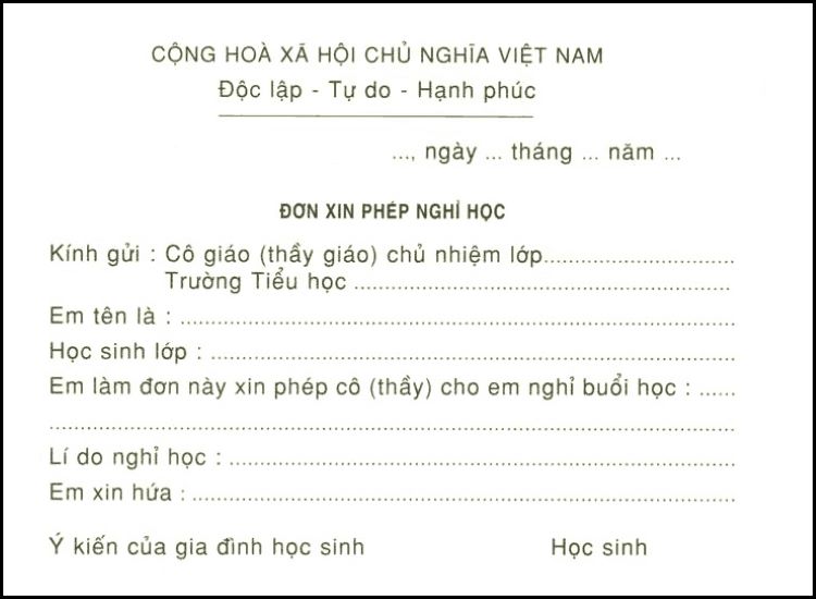 Đơn xin phép nghỉ học