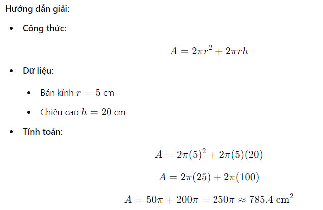 Diện tích toàn phần hình trụ