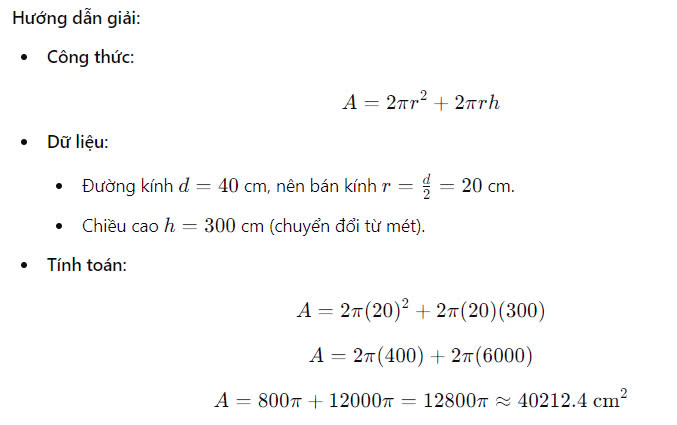 Diện tích toàn phần hình trụ
