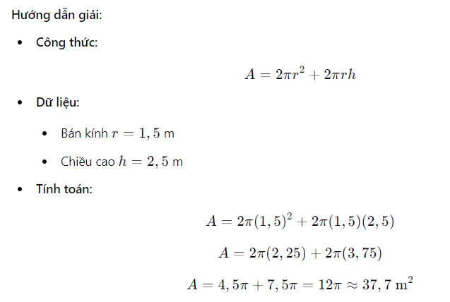 Diện tích toàn phần hình trụ
