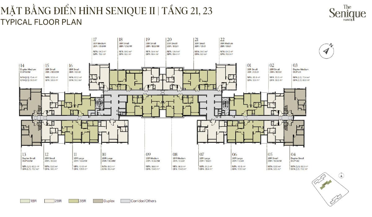 Mặt bằng tầng 21 & 23 The Senique 1 & 2