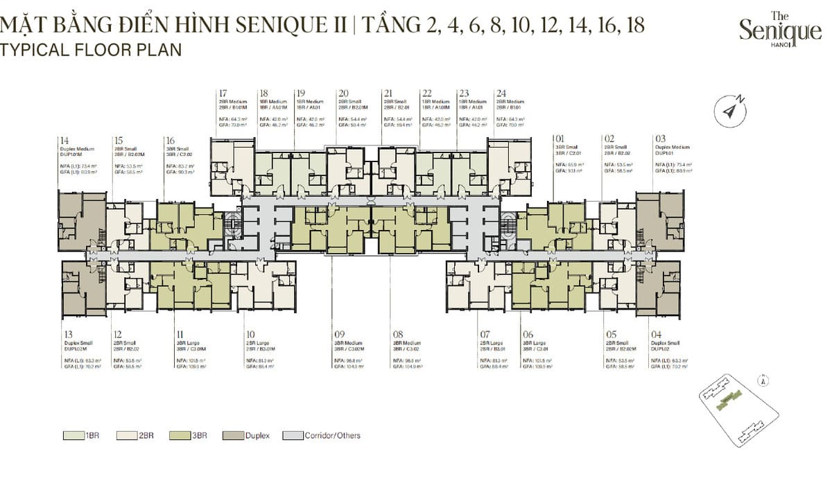 Mặt bằng tầng chẵn từ tầng 2 đến tầng 18 The Senique 1 & 2