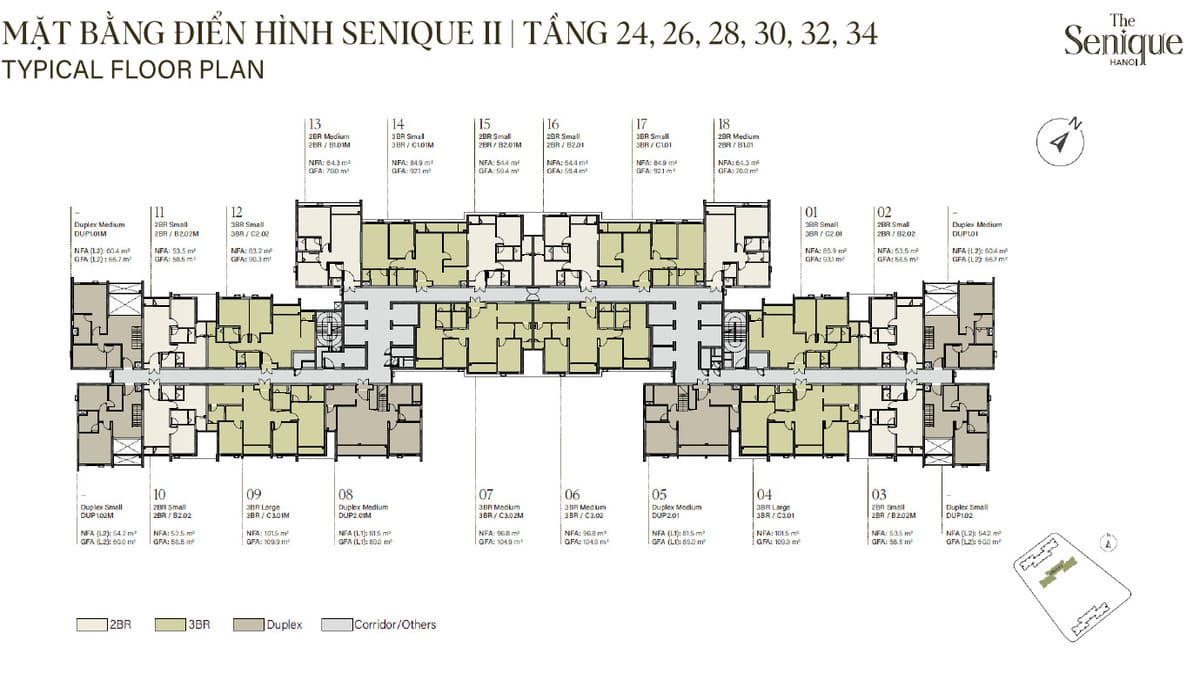 Mặt bằng tầng chẵn từ tầng 24 đến tầng 34 The Senique 1 & 2