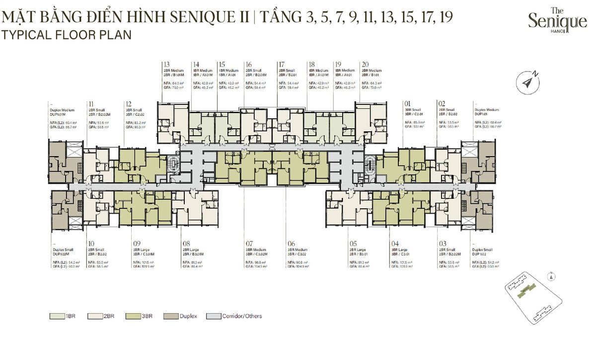 Mặt bằng tầng lẻ từ tầng 3 đến tầng 19 The Senique 1 & 2