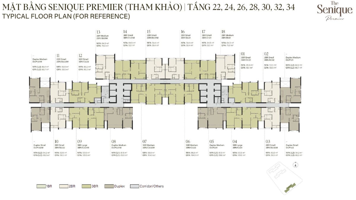 Mặt bằng tầng chẵn từ tầng 22 đến tầng 34 The Senique Premier